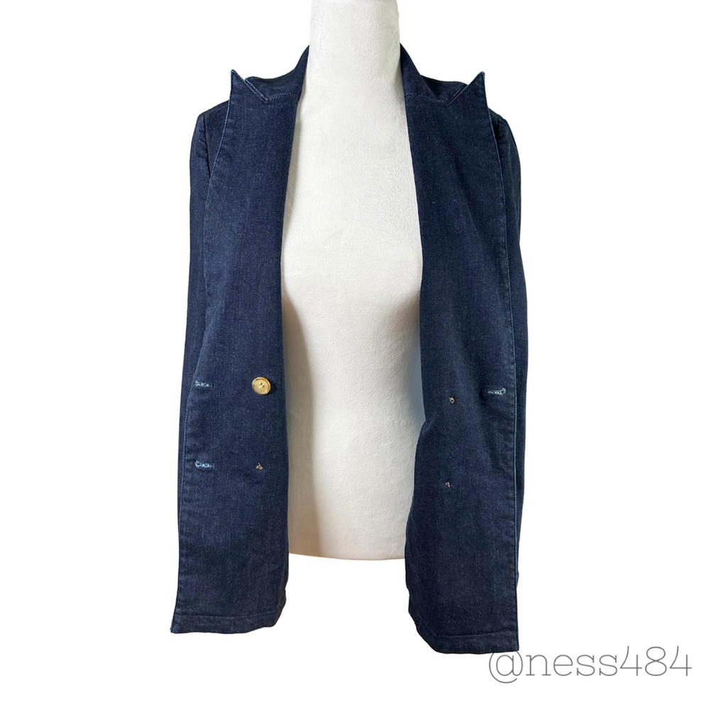 J McLaughlin Women Denim Double Breasted Blazer Jacket‎ Indigo Blue Size 4 - Picture 5 of 6